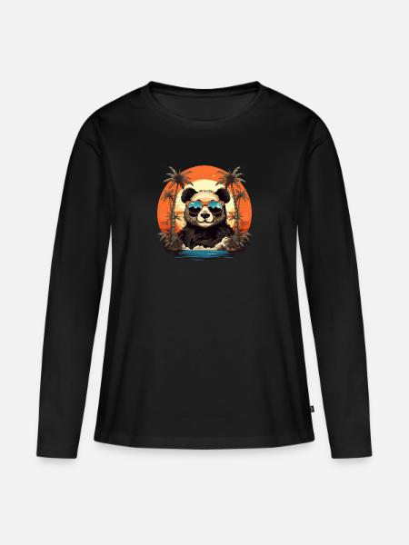 Panda Sonnenbrille Geschenkidee Urlaub Pandabär - Frauen Premium Bio Langarmshirt - Schwarz