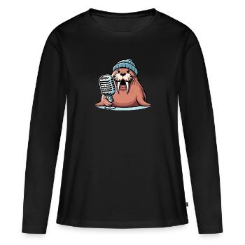 Walrus à l’antenne - T-shirt manches longues Premium bio Femme - noir - Devant - Julia (174cm)