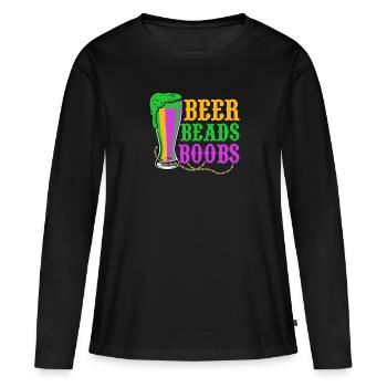 Perles de bière Seins Carnaval Mardi Gras - T-shirt manches longues Premium bio Femme - noir - Devant - Julia (174cm)