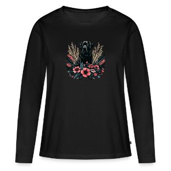 Fleurs de base de Labrador Cottage noir - T-shirt manches longues Premium bio Femme - noir - Devant - Julia (174cm)