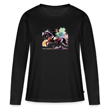 Cavalier de dressage sur cheval de dressage aquarelle - T-shirt manches longues Premium bio Femme - noir - Devant - Julia (174cm)