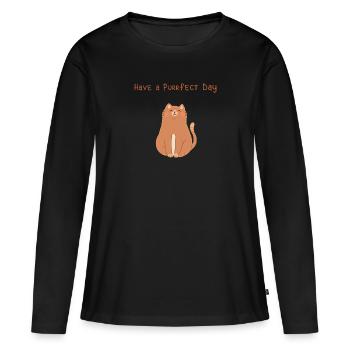 Have a purrfect dy - Frauen Premium Bio Langarmshirt - Schwarz - Vorne - Julia (174cm)