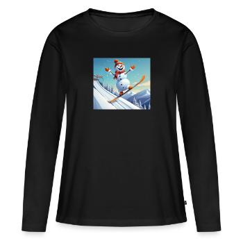 Bonhomme de neige sur planche à neige – Plongez dans l’hiver - T-shirt manches longues Premium bio Femme - noir - Devant - Julia (174cm)