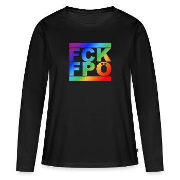 FCK FPÖ - LGBTQ - Zeichen setzen gegen Rechts - Frauen Premium Bio Langarmshirt - Schwarz - Vorne - Julia (174cm)