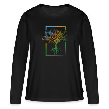 Arbre mère nature racines nature - T-shirt manches longues Premium bio Femme - noir - Devant - Julia (174cm)