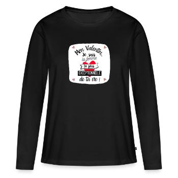 Valentine Exceptionnelle !!! - T-shirt manches longues Premium bio Femme - noir - Devant - Julia (174cm)