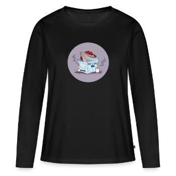 Caricature Lire le journal - T-shirt manches longues Premium bio Femme - noir - Devant - Julia (174cm)