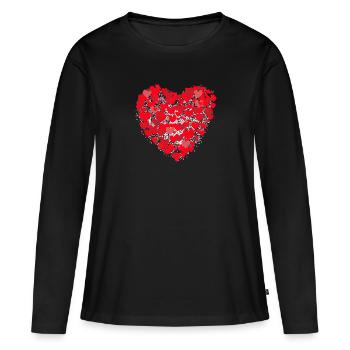 Coeur, coeurs rouges, rouge, amour - T-shirt manches longues Premium bio Femme - noir - Devant - Julia (174cm)