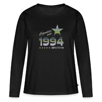 1994 geboren | Geburtstag | B-day | Spruch Legende - Frauen Premium Bio Langarmshirt - Schwarz - Vorne - Julia (174cm)