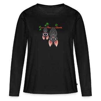 Fledermaus Fledermäuse Nachts Blutsauger Vampir - Frauen Premium Bio Langarmshirt - Schwarz - Vorne - Julia (174cm)