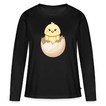 Süßes Kawaii Küken, Schlüpfen aus Eierschale - Frauen Premium Bio Langarmshirt - Schwarz - Vorne - Julia (174cm)