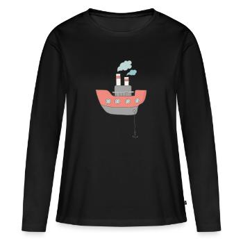 Boot - Frauen Premium Bio Langarmshirt - Schwarz - Vorne - Julia (174cm)