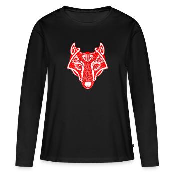 Loup viking Fenrir valhalla rouge blanc - T-shirt manches longues Premium bio Femme - noir - Devant - Julia (174cm)