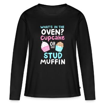 Cupcake oder Stud Muffin Gender Reveal Party - Frauen Premium Bio Langarmshirt - Schwarz - Vorne - Julia (174cm)