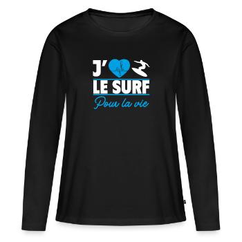 J’aime le surf pour la vie,Surf,Surfeuse,Surfeur - T-shirt manches longues Premium bio Femme - noir - Devant - Julia (174cm)