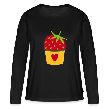 Glace Glace Crème glacée Fraise Glace Cupcake Sweet - T-shirt manches longues Premium bio Femme - noir - Devant - Julia (174cm)