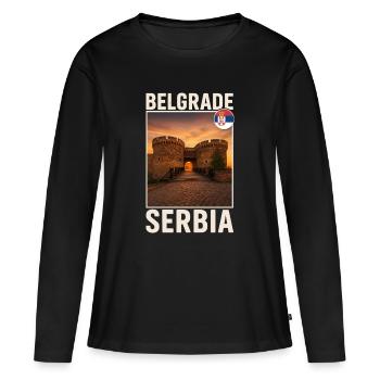 Belgrade, Serbie - T-shirt manches longues Premium bio Femme - noir - Devant - Julia (174cm)