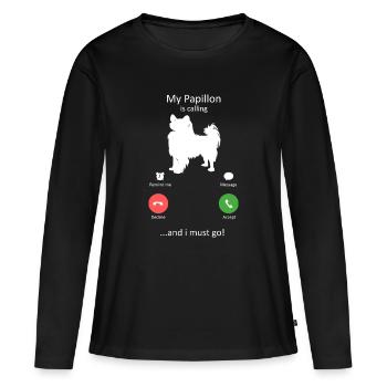Interface de téléphone intelligent Papillon Dog Calling - T-shirt manches longues Premium bio Femme - noir - Devant - Julia (174cm)