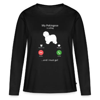 Un Pékinois appelle le propriétaire drôle de chien - T-shirt manches longues Premium bio Femme - noir - Devant - Julia (174cm)