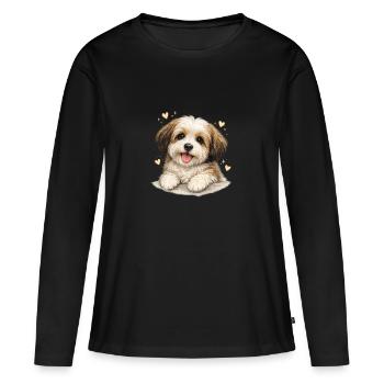 Chiot tendre avec du cœur - T-shirt manches longues Premium bio Femme - noir - Devant - Julia (174cm)