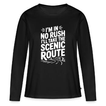 Ich habe es nicht eilig, ich nehme die landschaftlich reizvolle Route - Frauen Premium Bio Langarmshirt - Schwarz - Vorne - Julia (174cm)