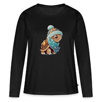 Tortue mignonne avec écharpe et chapeau à pompon. - T-shirt manches longues Premium bio Femme - noir - Devant - Julia (174cm)