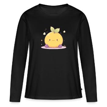 Mignon Chibi Kawaii Citron - Citron Mignon - T-shirt manches longues Premium bio Femme - noir - Devant - Julia (174cm)