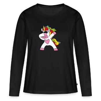 Niedliches Lustiges Cooles Einhorn Einhörner Fabel - Frauen Premium Bio Langarmshirt - Schwarz - Vorne - Julia (174cm)