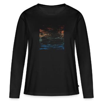 Retro Regenbogen Distressed Pinselstriche - Frauen Premium Bio Langarmshirt - Schwarz - Vorne - Julia (174cm)