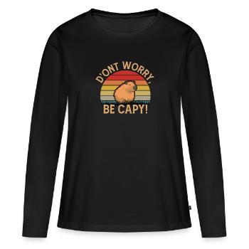 Don't worry, Be Capy! - Women's Premium Organic Long Sleeve Shirt - black - Front - Julia (174cm)