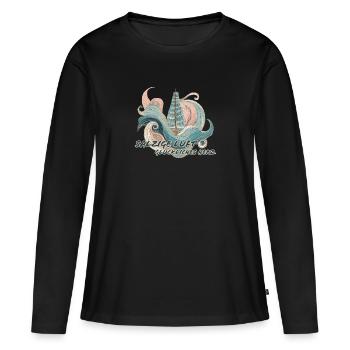 Salzige Luft, glückliches Herz - Frauen Premium Bio Langarmshirt - Schwarz - Vorne - Julia (174cm)