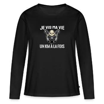 je vis ma vie un km à la fois - T-shirt manches longues Premium bio Femme - noir - Devant - Julia (174cm)