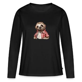 sympathique bébé paresseux avec veste rouge et blanche - T-shirt manches longues Premium bio Femme - noir - Devant - Julia (174cm)