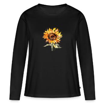 Tournesol avec tige - T-shirt manches longues Premium bio Femme - noir - Devant - Julia (174cm)