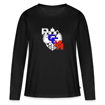 Russie russie rossia lettrage cyrillique - T-shirt manches longues Premium bio Femme - noir - Devant - Julia (174cm)