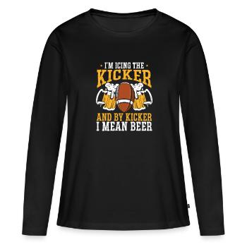 Je voyage le kicker avec de la bière - T-shirt manches longues Premium bio Femme - noir - Devant - Julia (174cm)