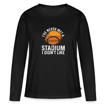 Ich Habe Noch Nie Einen Stadion retro - Frauen Premium Bio Langarmshirt - Schwarz - Vorne - Julia (174cm)