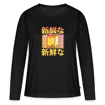 Jus d’orange kawaii sucré - T-shirt manches longues Premium bio Femme - noir - Devant - Julia (174cm)