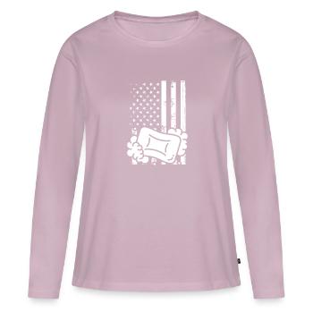Production de savon sur un drapeau américain - T-shirt manches longues Premium bio Femme - rose poudré - Devant - Julia (174cm)