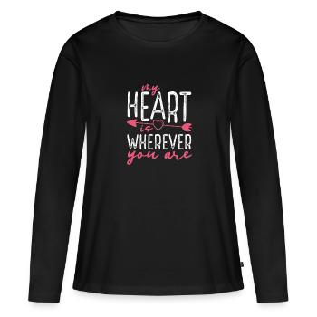 Mon cœur est où que vous soyez - T-shirt manches longues Premium bio Femme - noir - Devant - Julia (174cm)