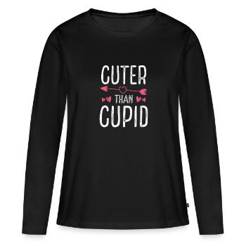 Plus doux que Cupidon - T-shirt manches longues Premium bio Femme - noir - Devant - Julia (174cm)