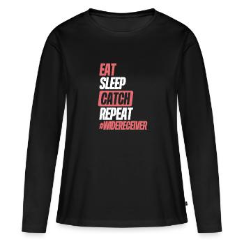 Essen Sie Schlaffangwiederholung - Frauen Premium Bio Langarmshirt - Schwarz - Vorne - Julia (174cm)