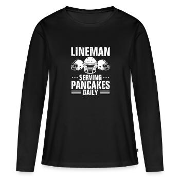 Lineman Serviert Täglich Pfannkuchen - Frauen Premium Bio Langarmshirt - Schwarz - Vorne - Julia (174cm)