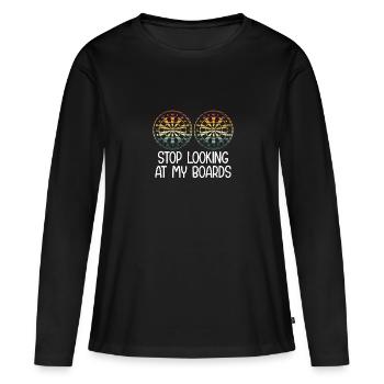 Arrêtez de regarder mes planches - T-shirt manches longues Premium bio Femme - noir - Devant - Julia (174cm)