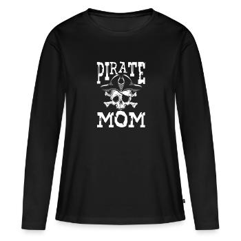 Crâne de pirate maman - T-shirt manches longues Premium bio Femme - noir - Devant - Julia (174cm)