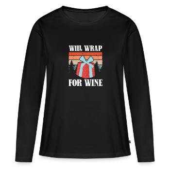 Échange de vin - T-shirt manches longues Premium bio Femme - noir - Devant - Julia (174cm)