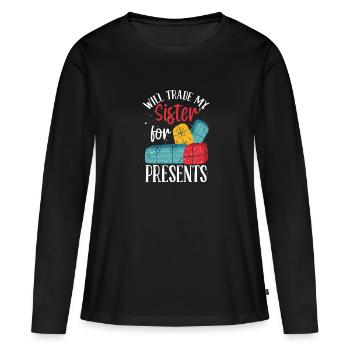 Échanger ma sœur contre des cadeaux - T-shirt manches longues Premium bio Femme - noir - Devant - Julia (174cm)