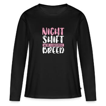 Nachtschicht wir sind eine andere Rasse - Frauen Premium Bio Langarmshirt - Schwarz - Vorne - Julia (174cm)