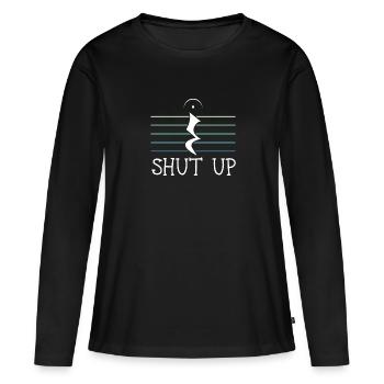 Music notes Stop the flap - Women's Premium Organic Long Sleeve Shirt - black - Front - Julia (174cm)