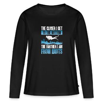 Suivant Je suis loin des idiots - T-shirt manches longues Premium bio Femme - noir - Devant - Julia (174cm)